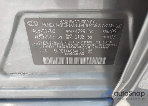 2010 Hyundai Sonata Gls from USA, damaged, VIN 5NPET4AC5AH621185